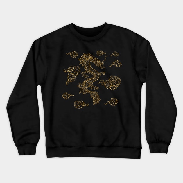 Golden Chinese Dragon Dancing Among the Clouds Crewneck Sweatshirt by SirLeeTees